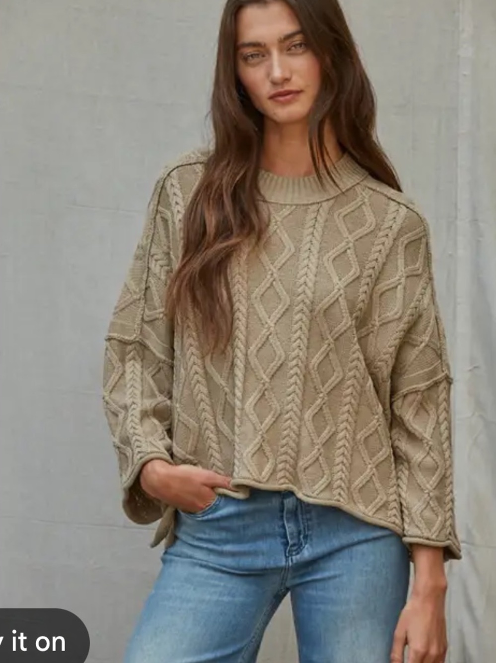 By Together Cable-Knit Pullover Sweater in Taupe